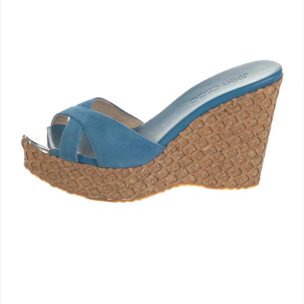 Jimmy Choo Blue Suede Espadrille Wedges – Size 39.5